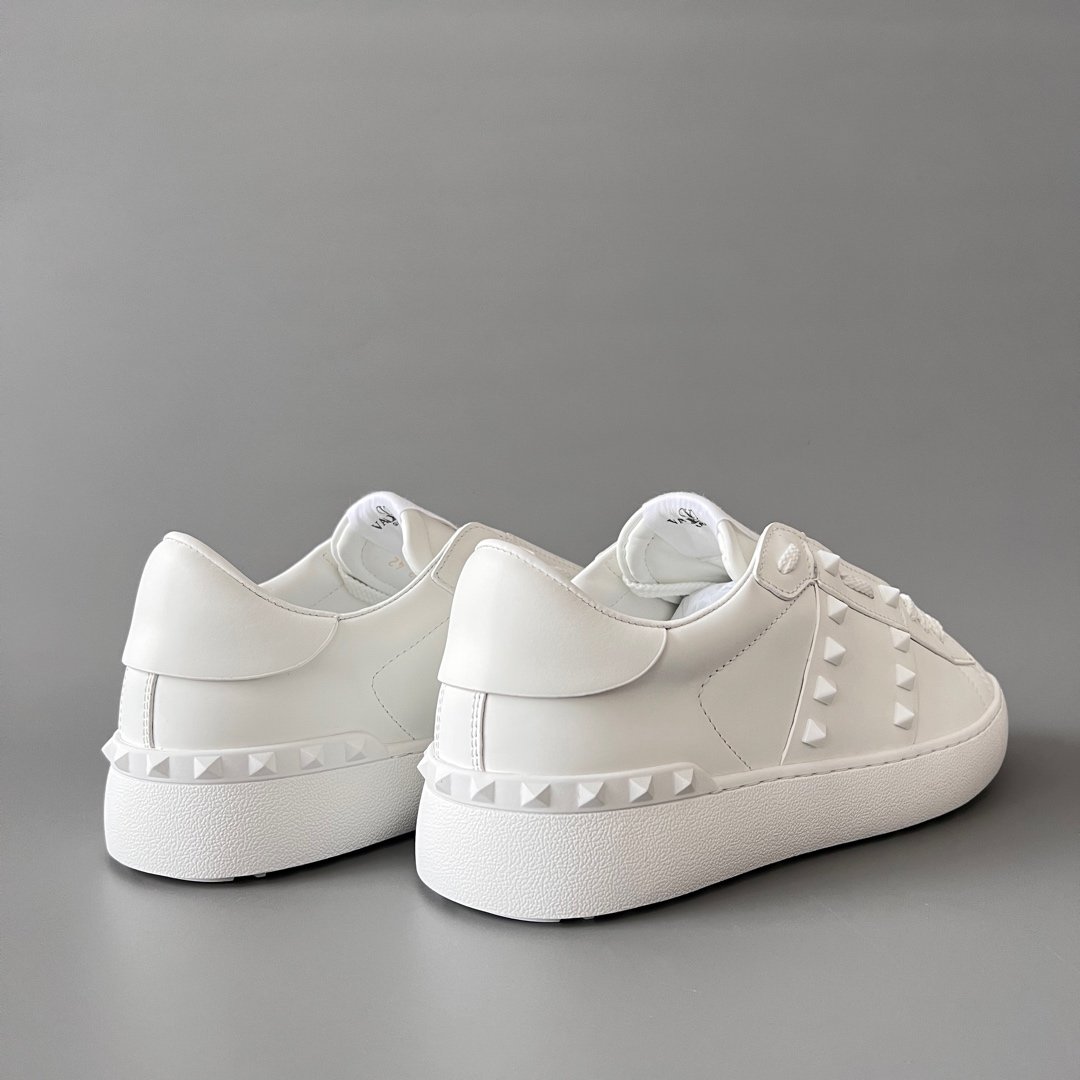 AuroraCustom Valentino Rockstud Untitled Lace-Up Round-Toe Casual Sneakers (Premium Unisex Wabi-Sabi Aesthetic White Leather White Studded Court Edition) - Image 4