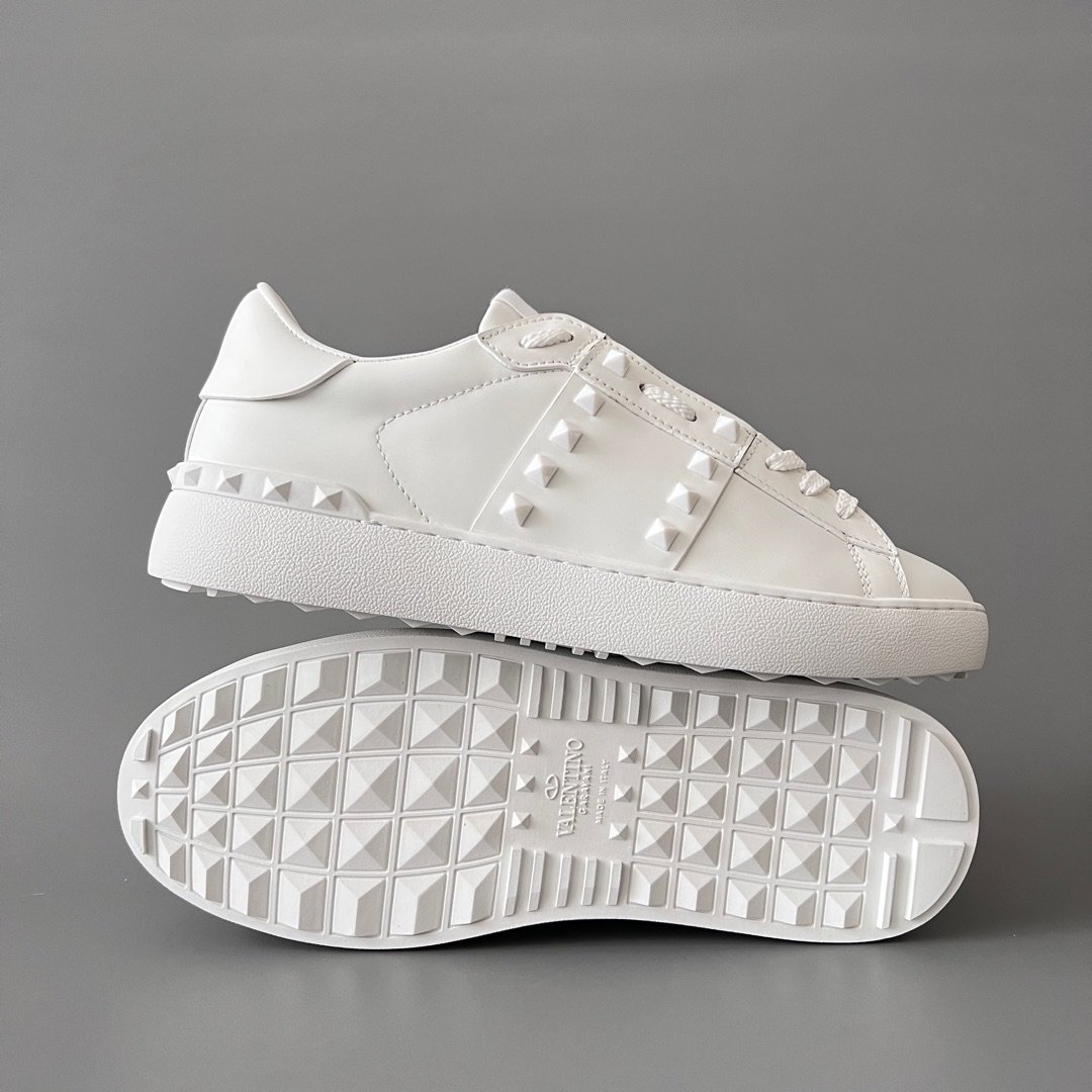 AuroraCustom Valentino Rockstud Untitled Lace-Up Round-Toe Casual Sneakers (Premium Unisex Wabi-Sabi Aesthetic White Leather White Studded Court Edition) - Image 6