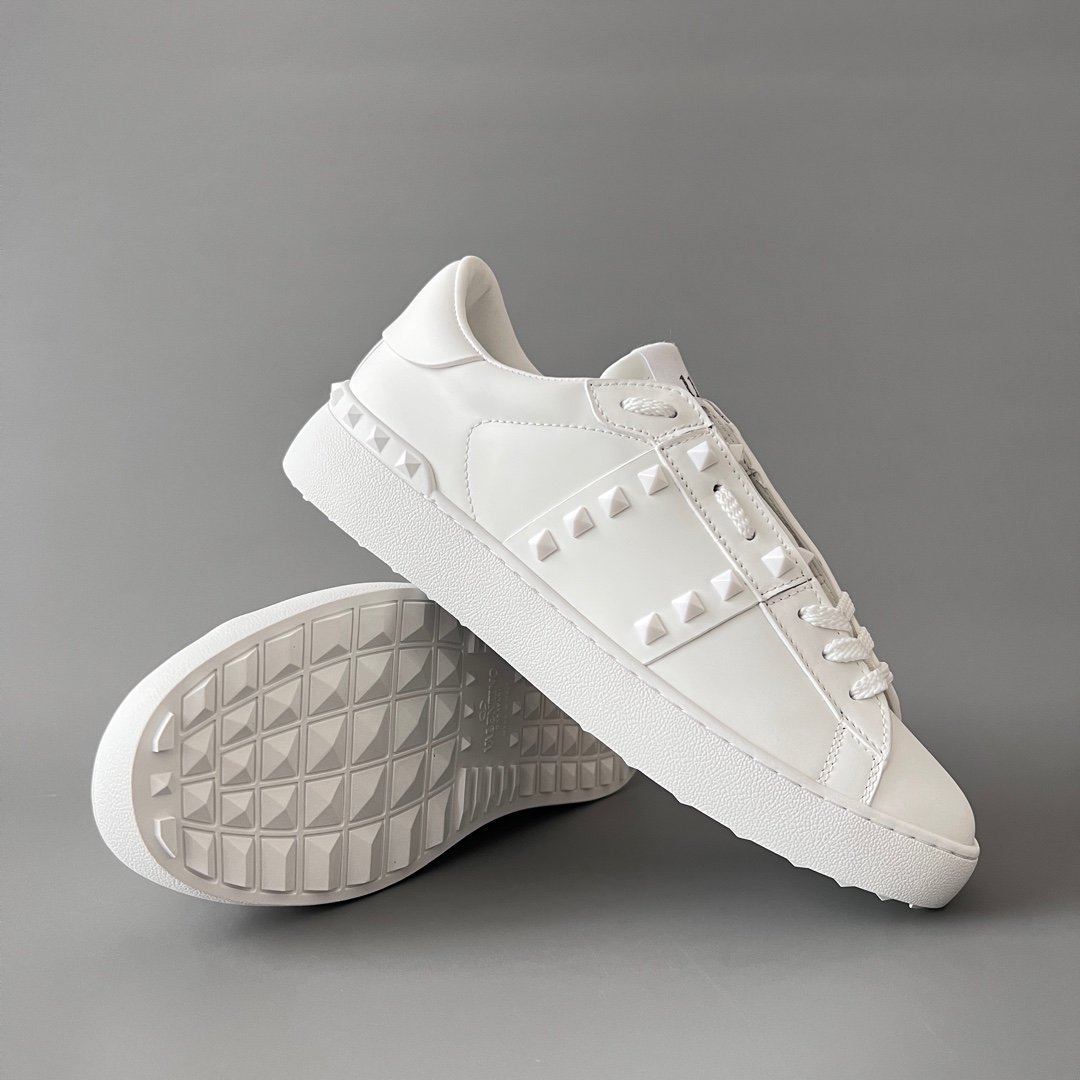 AuroraCustom Valentino Rockstud Untitled Lace-Up Round-Toe Casual Sneakers (Premium Unisex Wabi-Sabi Aesthetic White Leather White Studded Court Edition) - Image 7
