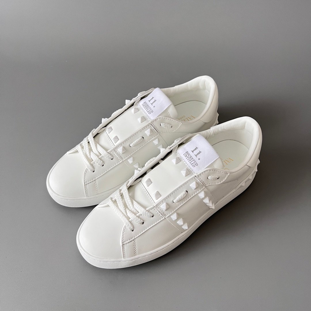 AuroraCustom Valentino Rockstud Untitled Lace-Up Round-Toe Casual Sneakers (Premium Unisex Wabi-Sabi Aesthetic White Leather White Studded Court Edition) - Image 8