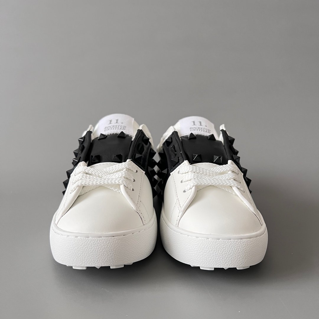 AuroraCustom Valentino Rockstud Untitled Lace-Up Round-Toe Casual Sneakers (Premium Unisex Wabi-Sabi Aesthetic White & Black Leather Black Studded Court Edition) - Image 2