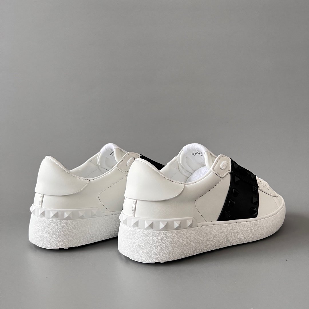 AuroraCustom Valentino Rockstud Untitled Lace-Up Round-Toe Casual Sneakers (Premium Unisex Wabi-Sabi Aesthetic White & Black Leather Black Studded Court Edition) - Image 4