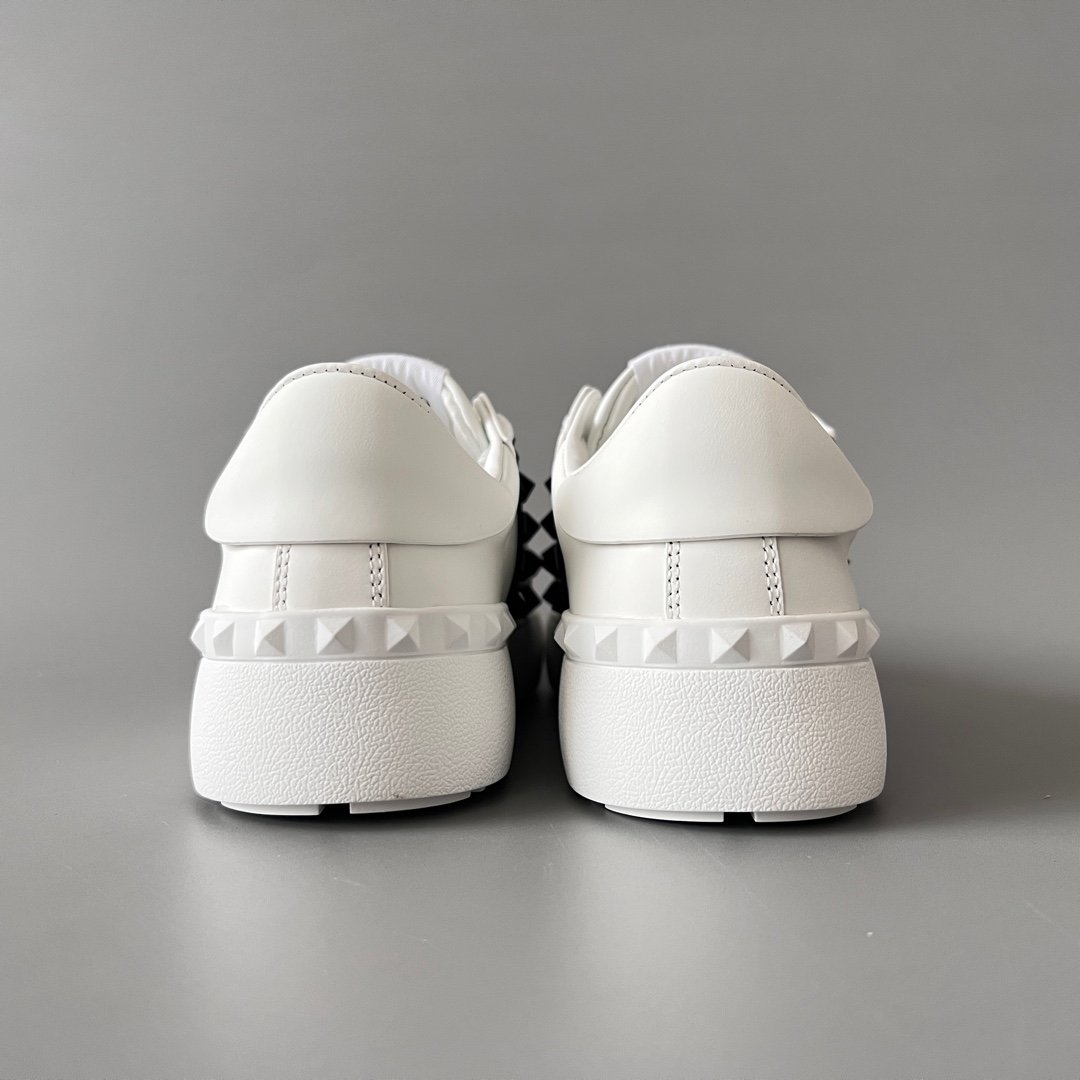 AuroraCustom Valentino Rockstud Untitled Lace-Up Round-Toe Casual Sneakers (Premium Unisex Wabi-Sabi Aesthetic White & Black Leather Black Studded Court Edition) - Image 5