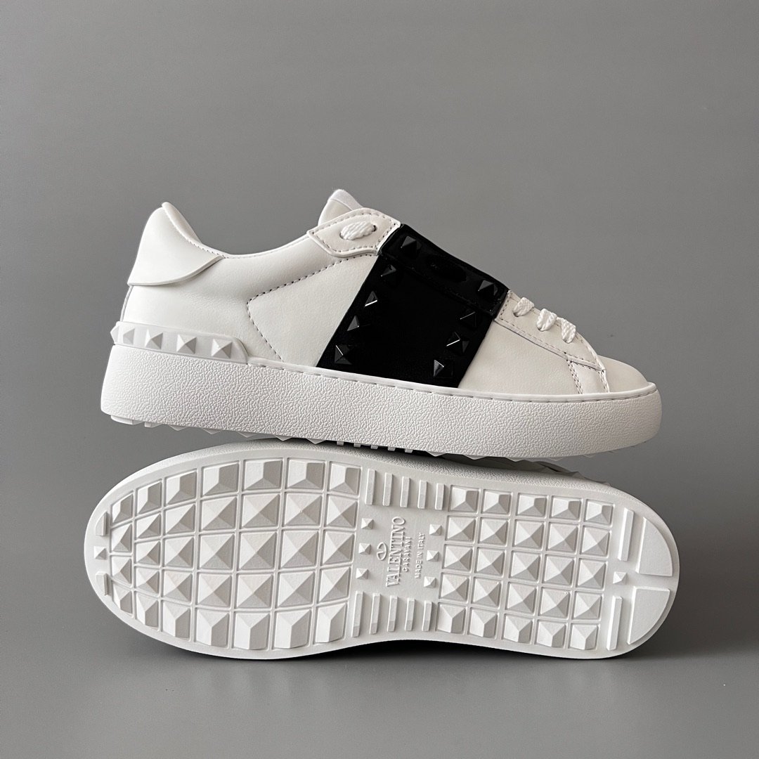AuroraCustom Valentino Rockstud Untitled Lace-Up Round-Toe Casual Sneakers (Premium Unisex Wabi-Sabi Aesthetic White & Black Leather Black Studded Court Edition) - Image 6