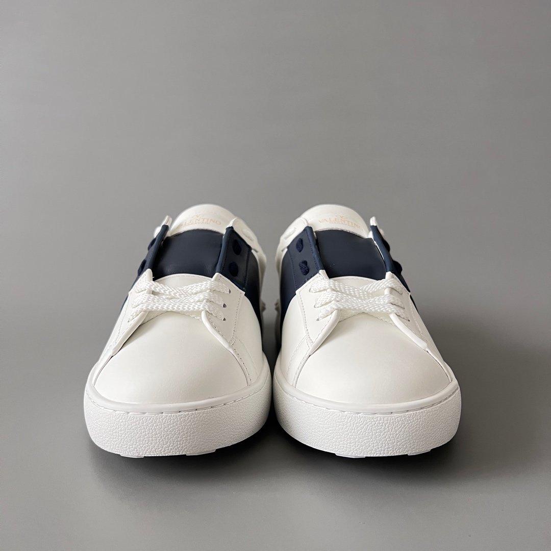 AuroraCustom Valentino Rockstud Untitled Lace-Up Round-Toe Casual Sneakers (Premium Unisex Wabi-Sabi Aesthetic White & Navy Blue Leather Court Edition) - Image 2
