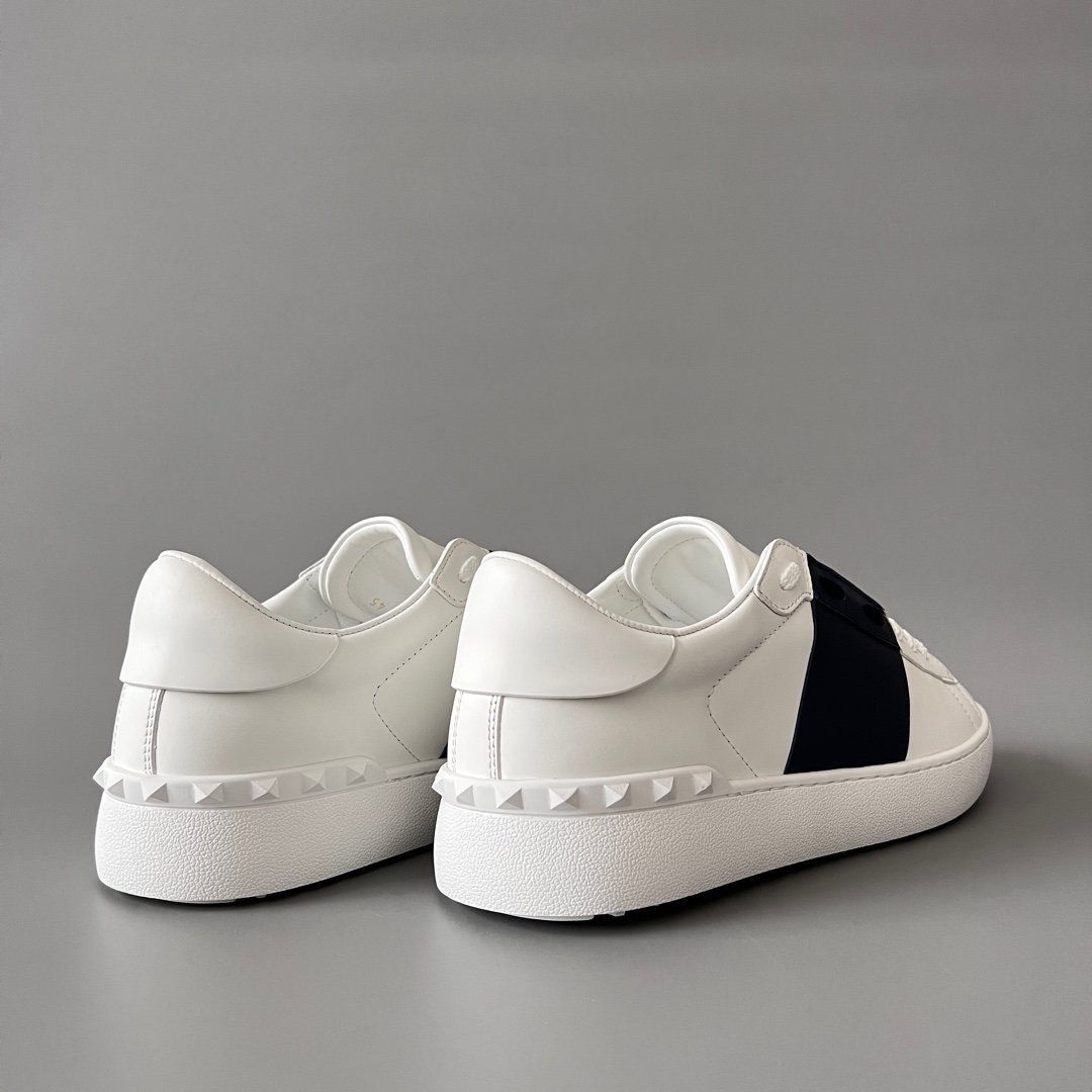 AuroraCustom Valentino Rockstud Untitled Lace-Up Round-Toe Casual Sneakers (Premium Unisex Wabi-Sabi Aesthetic White & Navy Blue Leather Court Edition) - Image 4