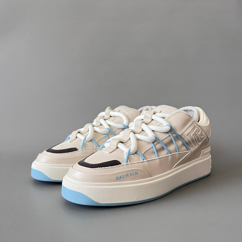 AuroraCustom BALMAIN B-Court Logo Embroidered Low-Top Platform Board Shoes (Premium Men's Calfskin & Suede Dual-Tone TPU Outsole Utility Edition)