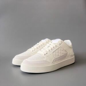 AuroraCustom BALMAIN B-Court Quilted Diamond Low-Top Platform Board Shoes (Premium Men's Off-White Calfskin & Light Grey Suede Solid Off-White TPU Outsole Luxury Edition)