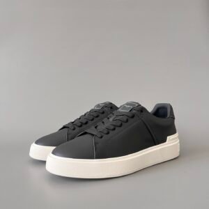 AuroraCustom BALMAIN B-Court Low-Top Platform Board Shoes (Premium Men's Minimalist Black Calfskin Solid Off-White TPU Outsole Luxury Edition)