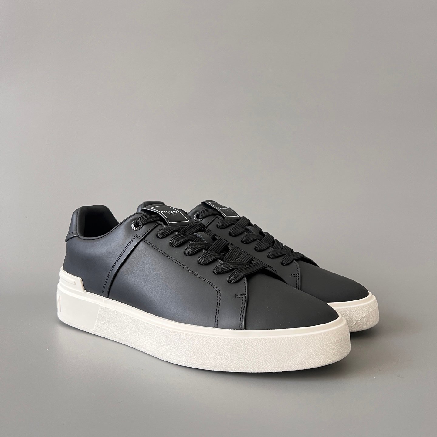 AuroraCustom BALMAIN B-Court Low-Top Platform Board Shoes (Premium Men's Minimalist Black Calfskin Solid Off-White TPU Outsole Luxury Edition) - Image 3