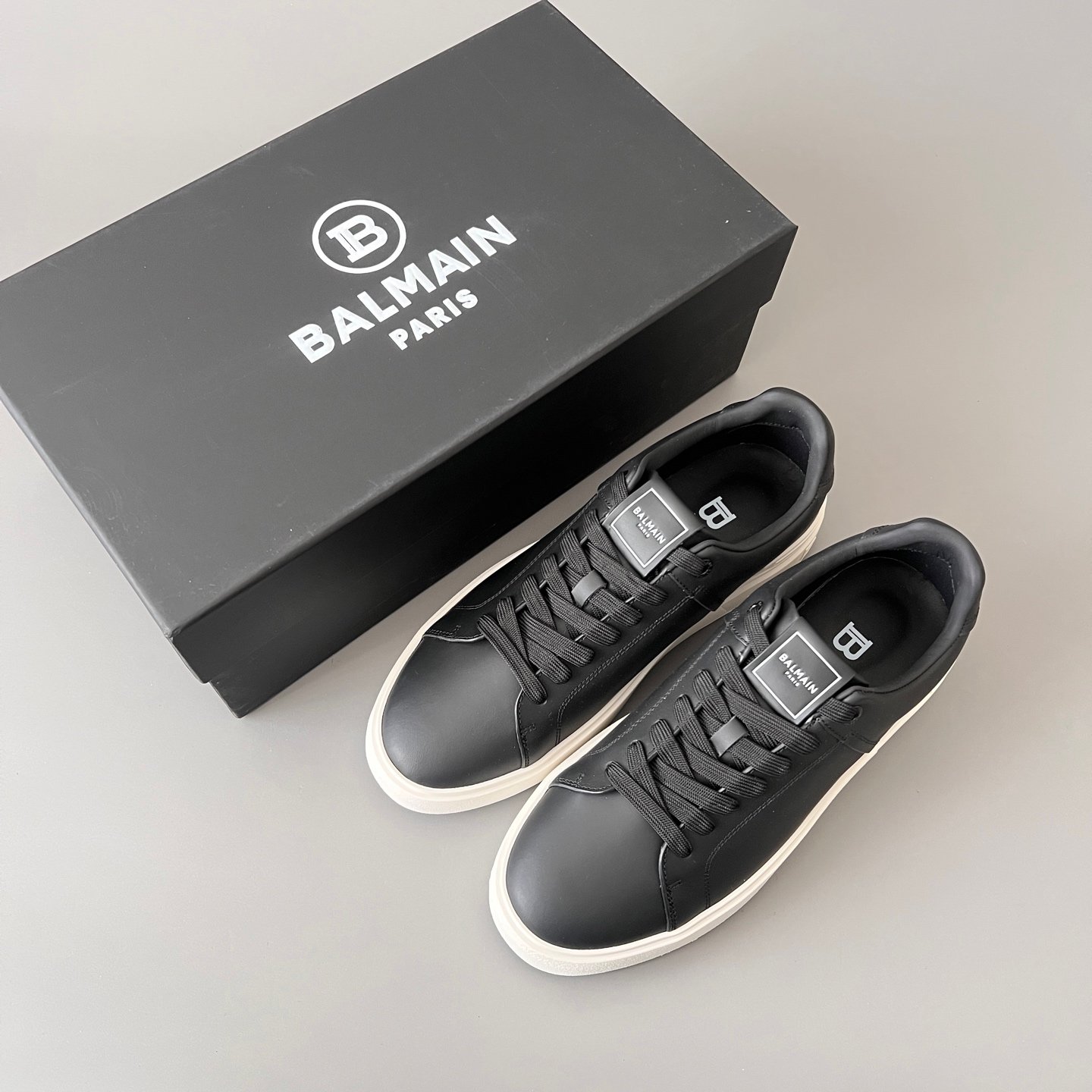 AuroraCustom BALMAIN B-Court Low-Top Platform Board Shoes (Premium Men's Minimalist Black Calfskin Solid Off-White TPU Outsole Luxury Edition) - Image 9