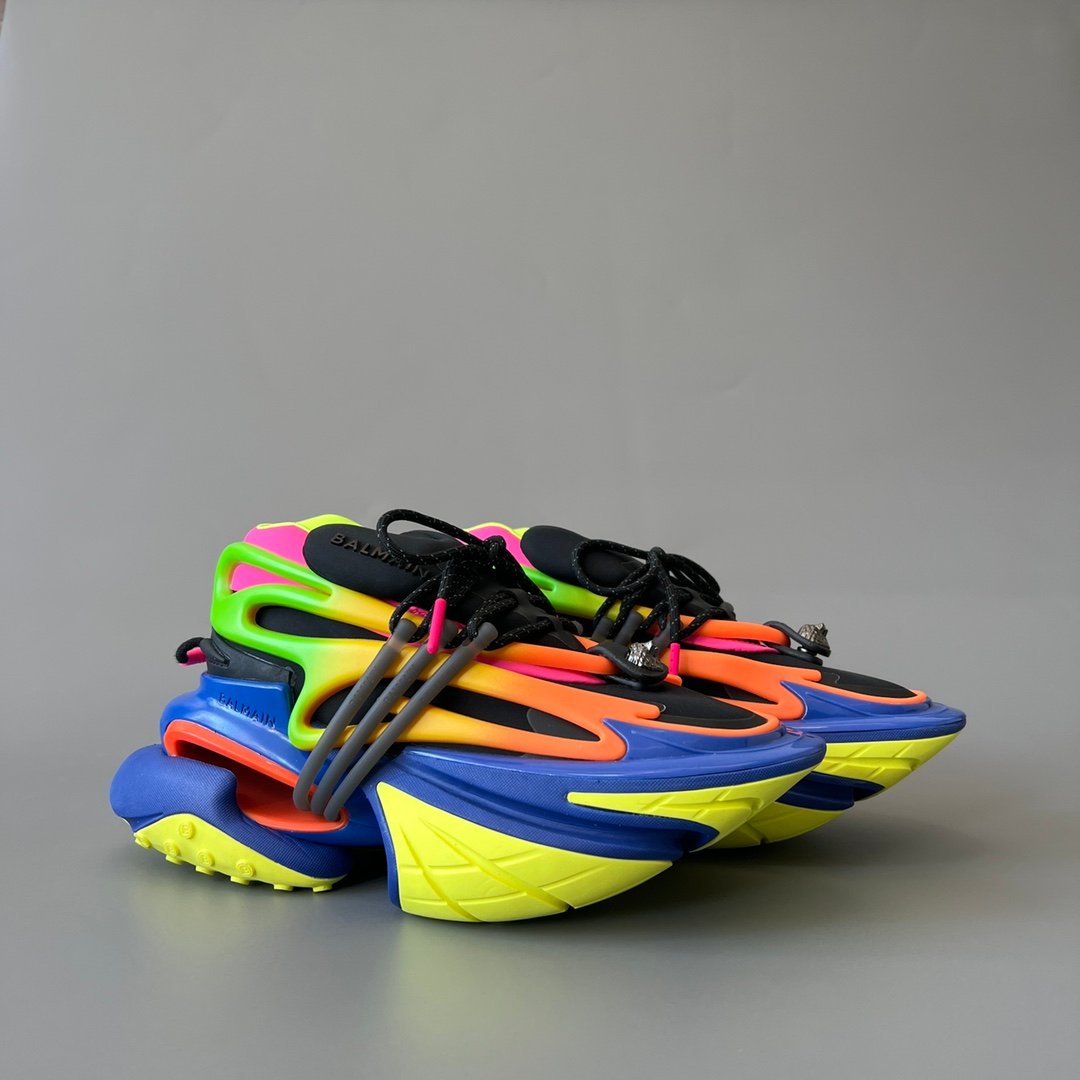 AuroraCustom BALMAIN Unicorn Multicolor Low-Top Platform Sneakers (Premium Men's Injection-Molded Exo-Chassis Layered Foam Hollow Outsole Luxury Edition) - Image 3