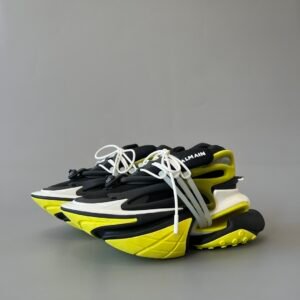 AuroraCustom BALMAIN Unicorn Yellow & Black Low-Top Platform Sneakers (Premium Men's Injection-Molded Exo-Chassis Layered Foam Hollow Outsole Luxury Edition)