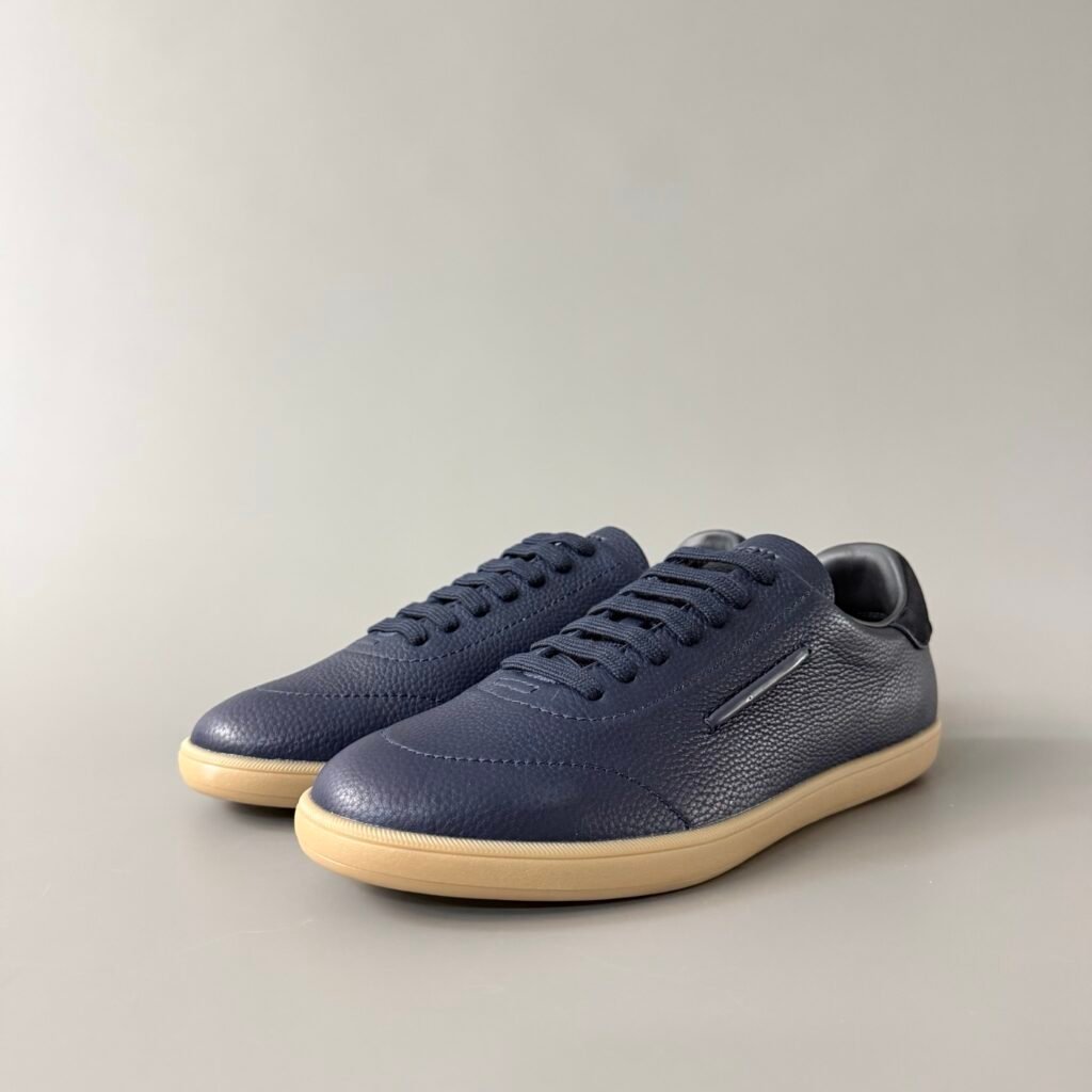 AuroraCustom ZEGNA 232 SS26 Grained Calfskin Low-Top Lace-Up Sneakers (Men's Deep Navy / Gum Sole Edition)