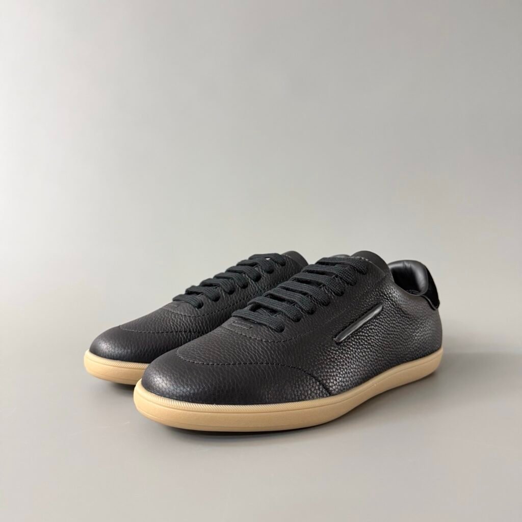 AuroraCustom ZEGNA 232 SS26 Grained Calfskin Low-Top Lace-Up Sneakers (Men's Classic Black / Gum Sole Edition)