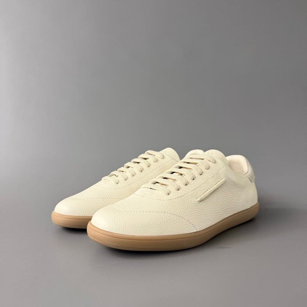 AuroraCustom ZEGNA 232 SS26 Grained Calfskin Low-Top Lace-Up Sneakers (Men's Off-White / Cream Gum Sole Edition)
