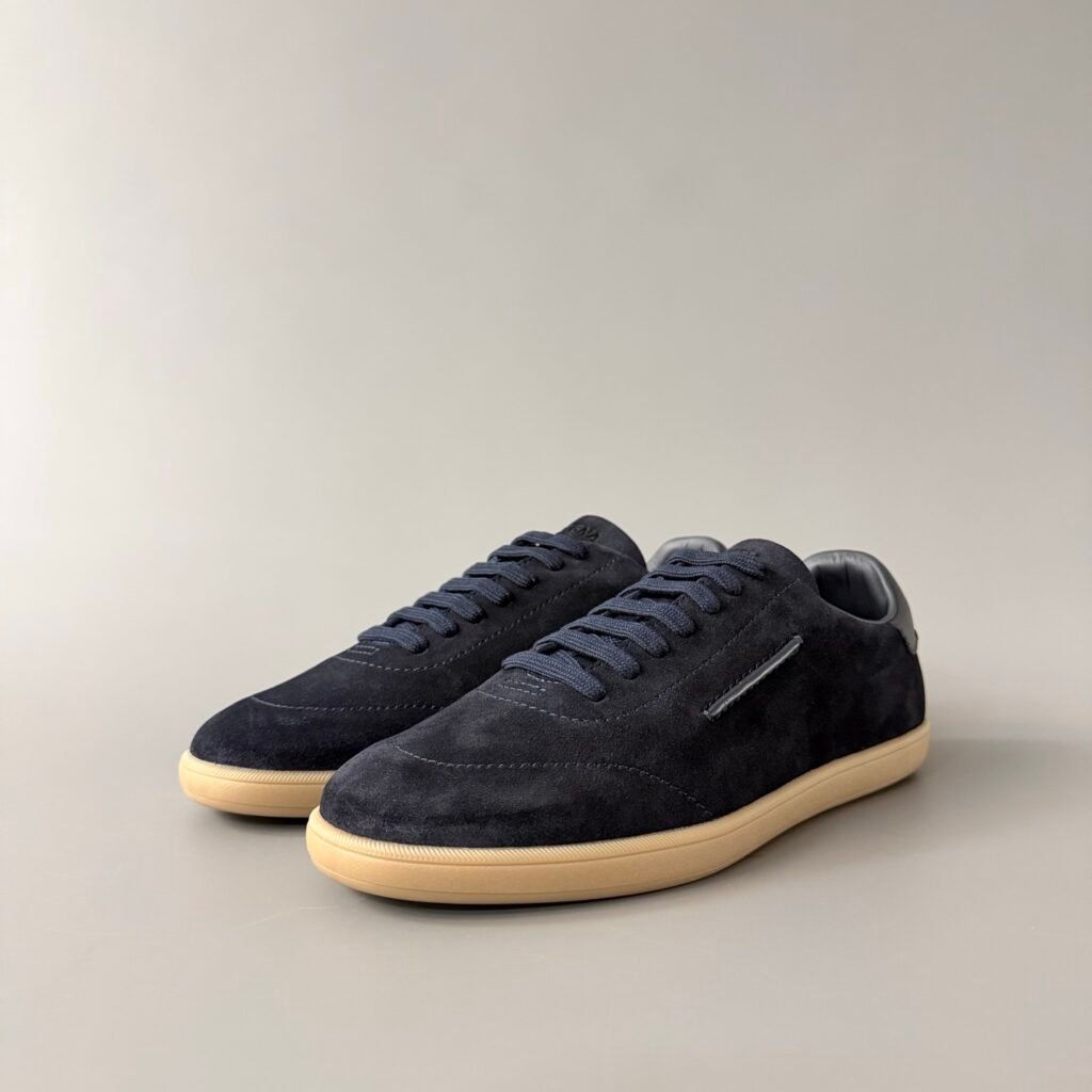 AuroraCustom ZEGNA 232 SS26 Suede Low-Top Lace-Up Sneakers (Men's Deep Navy / Gum Sole Edition)