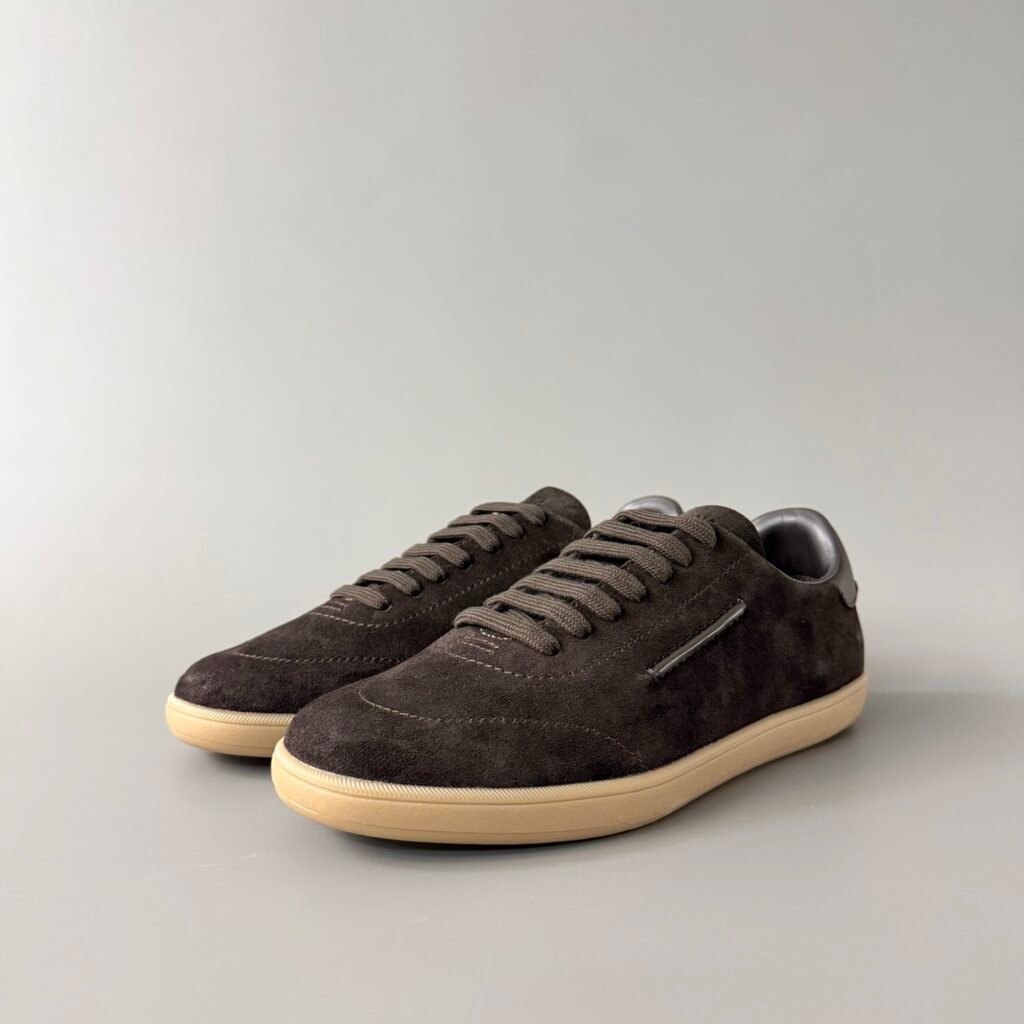 AuroraCustom ZEGNA 232 SS26 Suede Low-Top Lace-Up Sneakers (Men's Dark Espresso Brown / Gum Sole Edition)