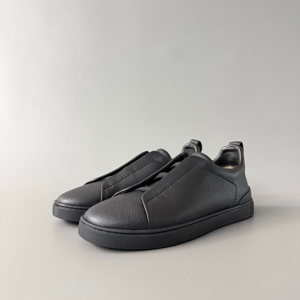 AuroraCustom ZEGNA Triple Stitch Grained Calfskin Slip-On Sneakers (Men's All-Black Edition)