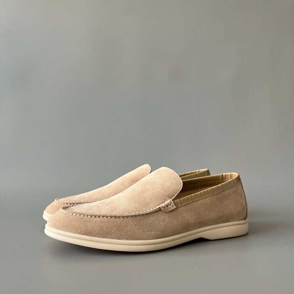 AuroraCustom LORO PIANA Summer Walk Slip-On Loafers (Men's Light Sand Suede with Croc-Embossed Collar Edition)