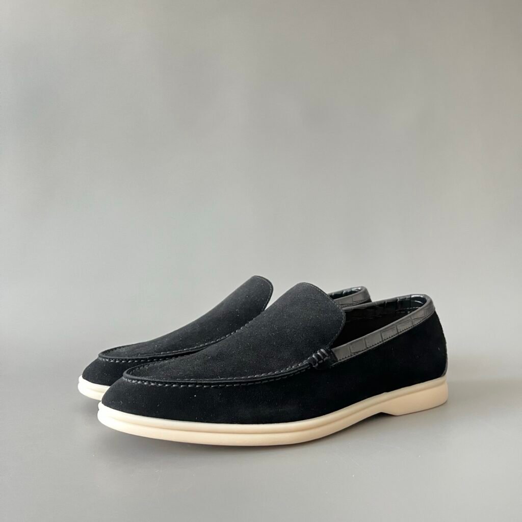 AuroraCustom LORO PIANA Summer Walk Slip-On Loafers (Men's Black Suede with Croc-Embossed Collar Edition)
