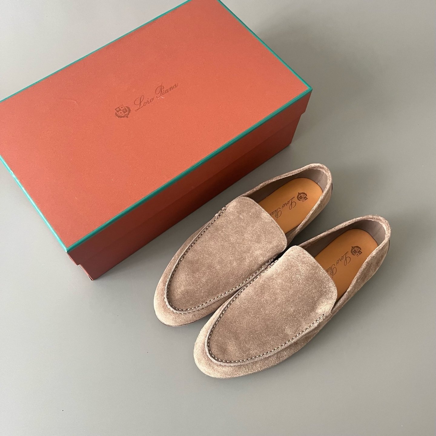 AuroraCustom LORO PIANA Summer Anton Walk Slip-On Loafers (Men's Taupe / Sand Suede Leather Sole Edition) - Image 9