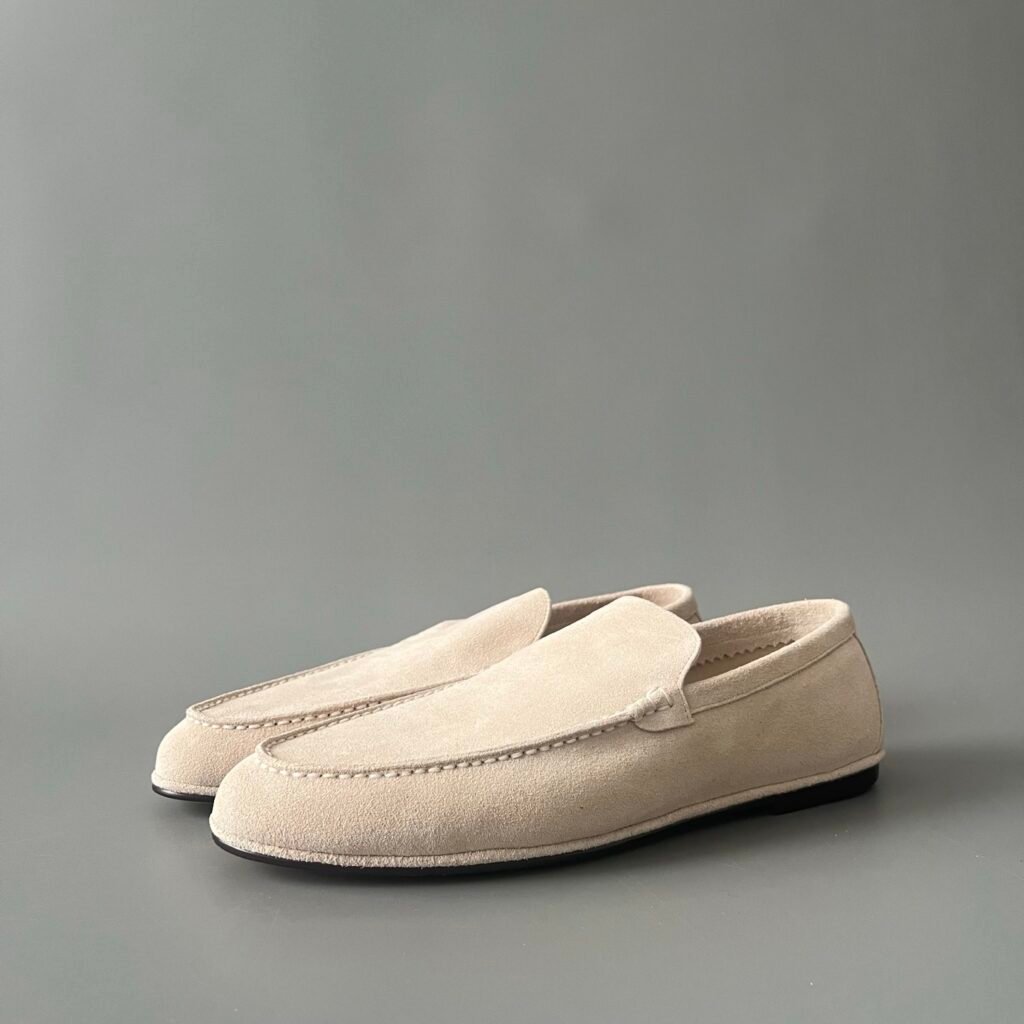 AuroraCustom LORO PIANA Summer Anton Walk Slip-On Loafers (Men's Cream / Light Oat Suede Leather Sole Edition)