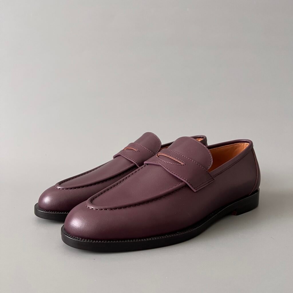 AuroraCustom LORO PIANA Sergio Calfskin Slip-On Loafers (Deep Burgundy / Plum Wine Leather Sole Edition)