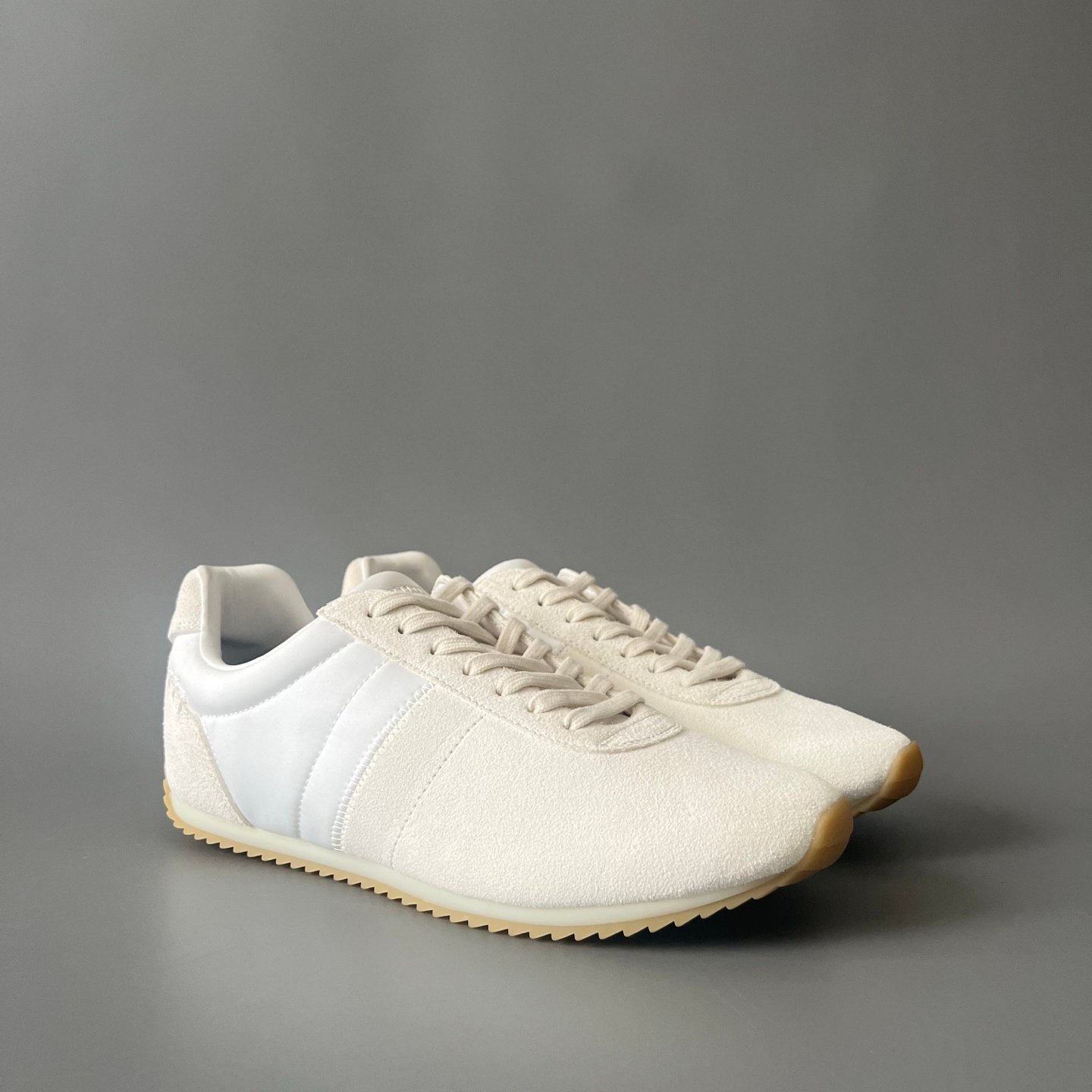 AuroraCustom LORO PIANA Fast Walk Suede Lace-Up Sneakers (Unisex Off-White / Cream Lifestyle Edition) - Image 3