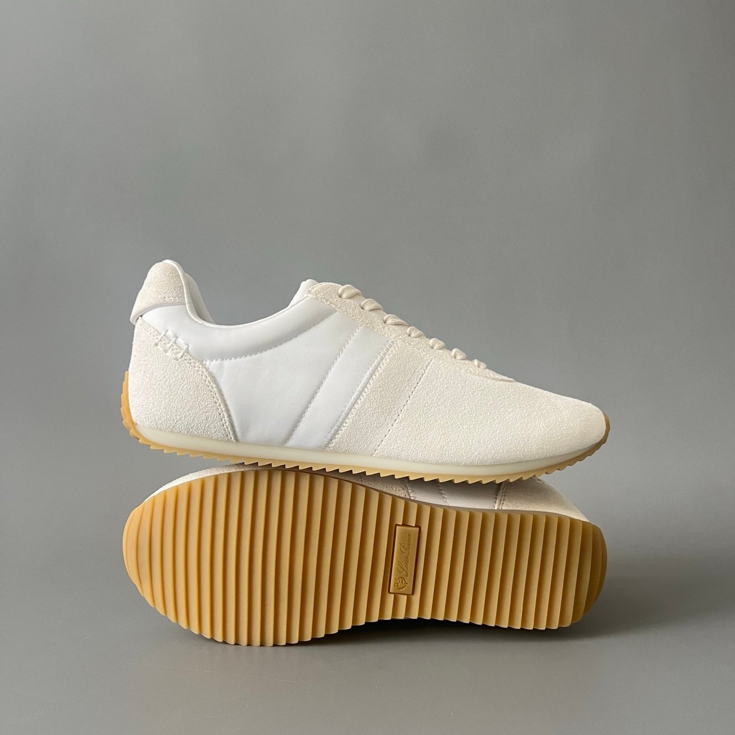 AuroraCustom LORO PIANA Fast Walk Suede Lace-Up Sneakers (Unisex Off-White / Cream Lifestyle Edition) - Image 6