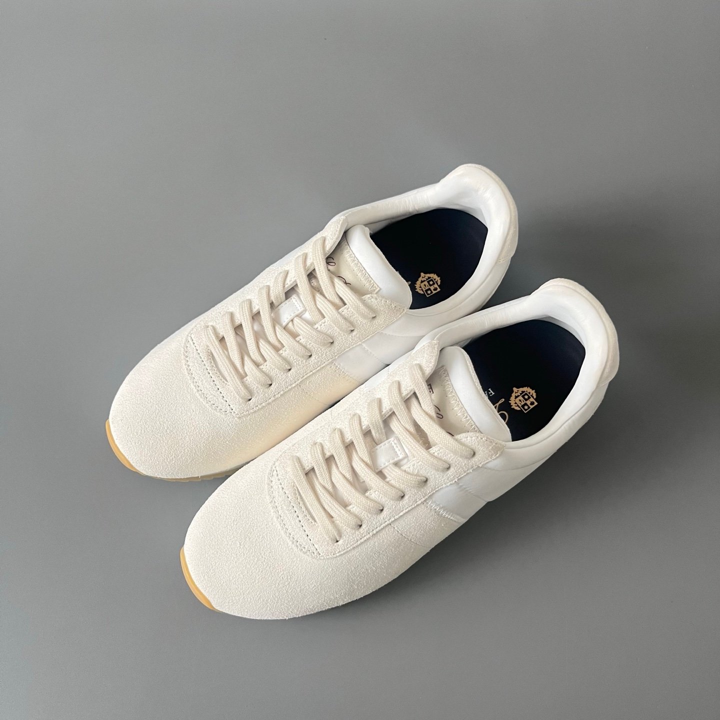 AuroraCustom LORO PIANA Fast Walk Suede Lace-Up Sneakers (Unisex Off-White / Cream Lifestyle Edition) - Image 8
