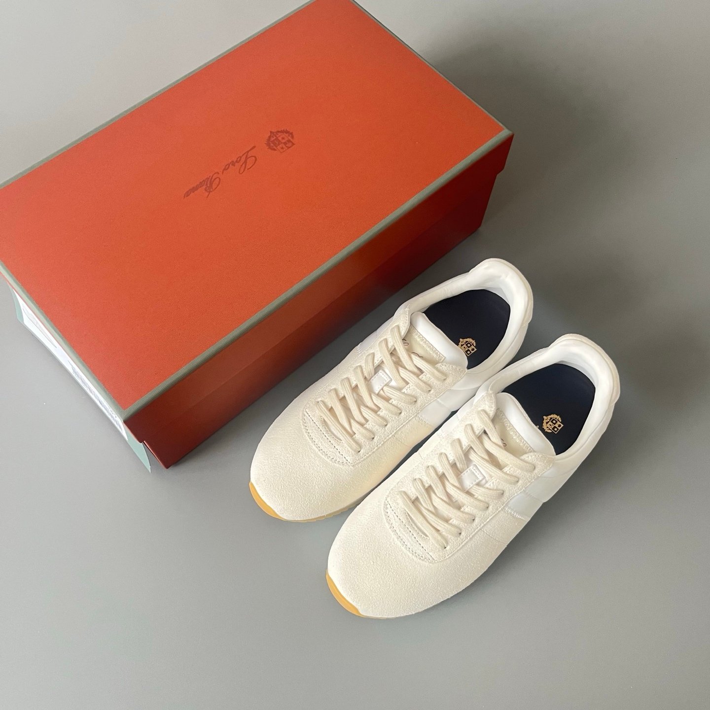 AuroraCustom LORO PIANA Fast Walk Suede Lace-Up Sneakers (Unisex Off-White / Cream Lifestyle Edition) - Image 9