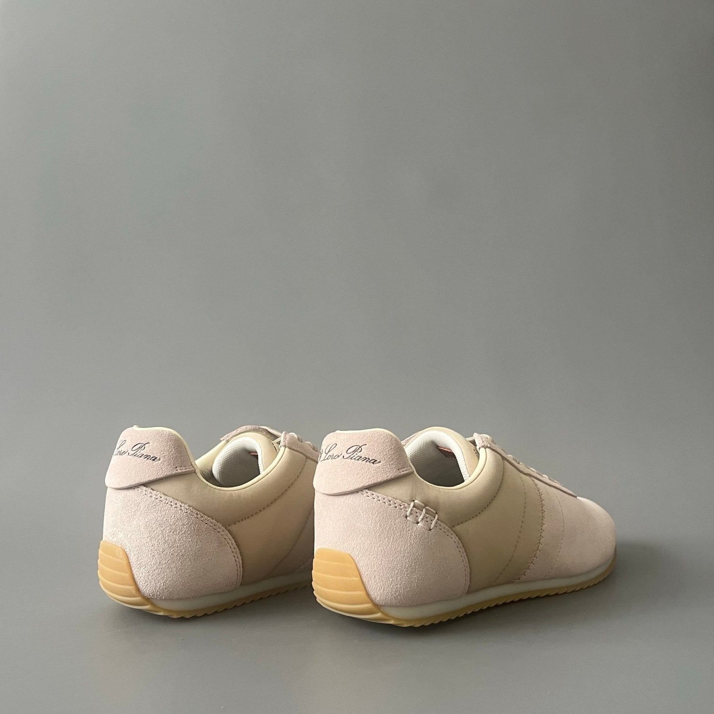 AuroraCustom LORO PIANA Fast Walk Suede Lace-Up Sneakers (Unisex Cream & Sand Beige Lifestyle Edition) - Image 4