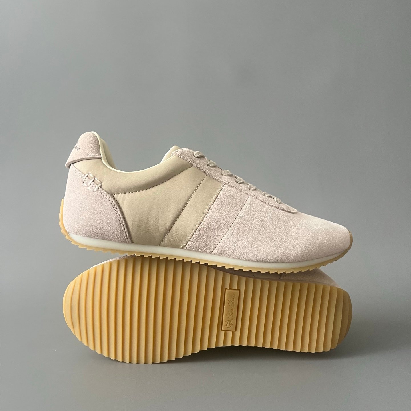 AuroraCustom LORO PIANA Fast Walk Suede Lace-Up Sneakers (Unisex Cream & Sand Beige Lifestyle Edition) - Image 6