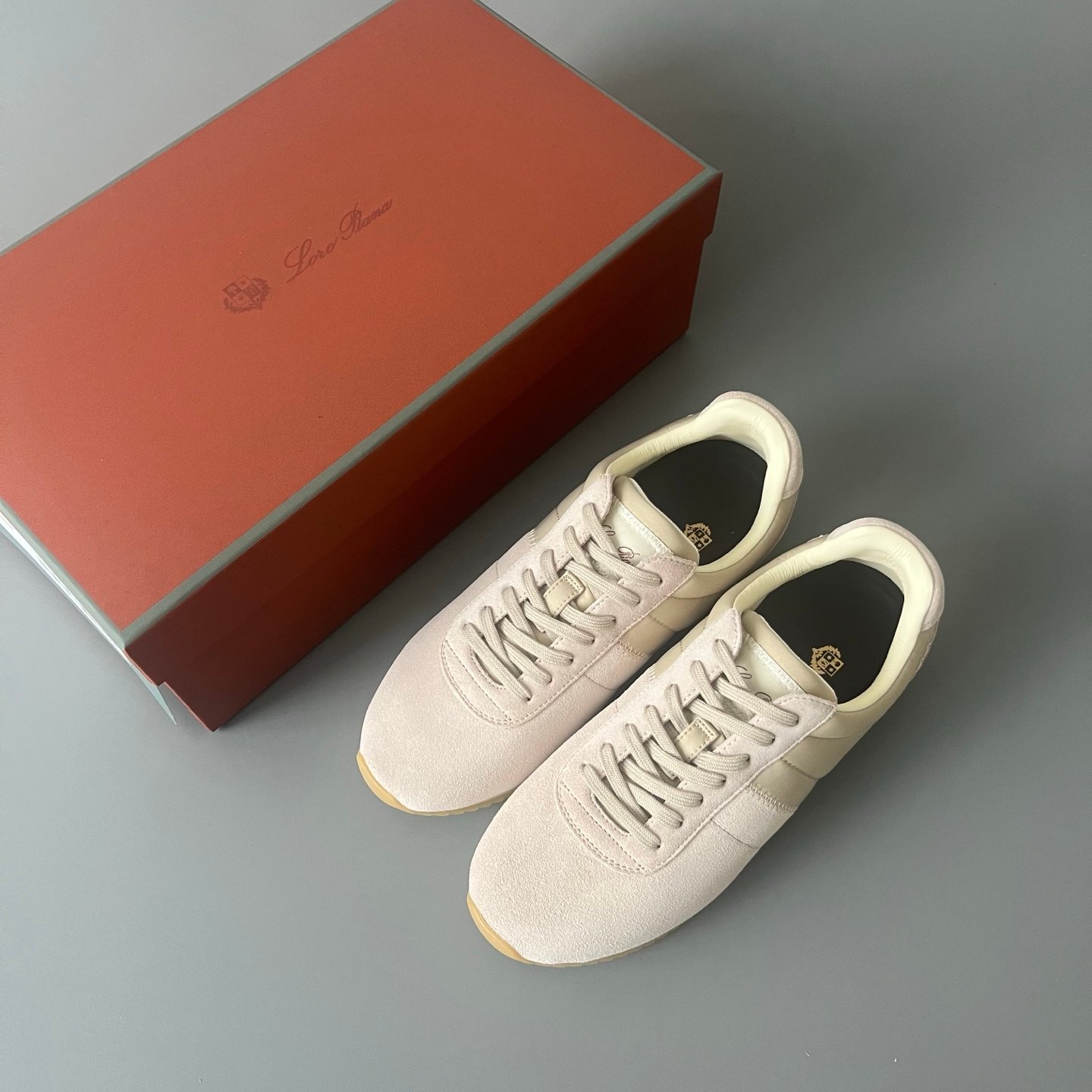 AuroraCustom LORO PIANA Fast Walk Suede Lace-Up Sneakers (Unisex Cream & Sand Beige Lifestyle Edition) - Image 9