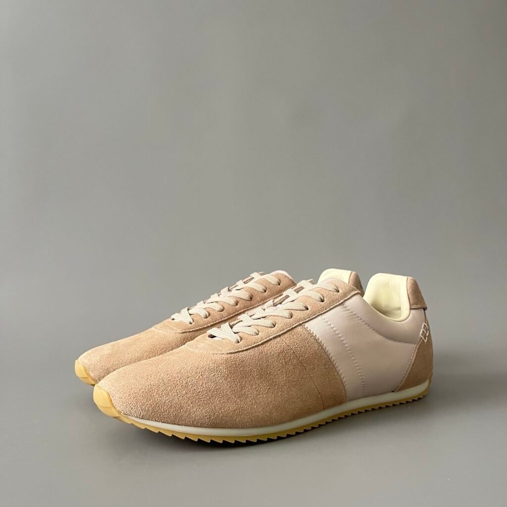 AuroraCustom LORO PIANA Fast Walk Suede Lace-Up Sneakers (Unisex Blush Pink & Cream Lifestyle Edition)